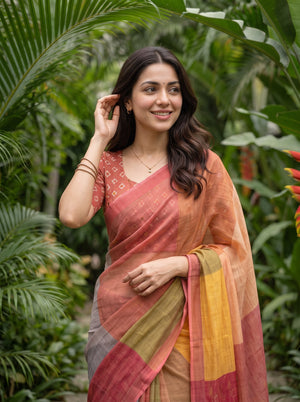 Cotton Multicolor Patchwork Color Block Saree