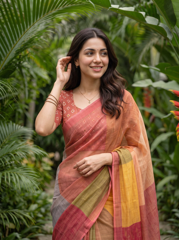 Cotton Multicolor Patchwork Color Block Saree