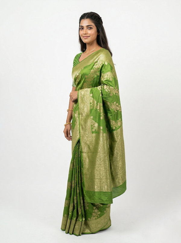 Banarasi Green Rich Zari Floral Saree