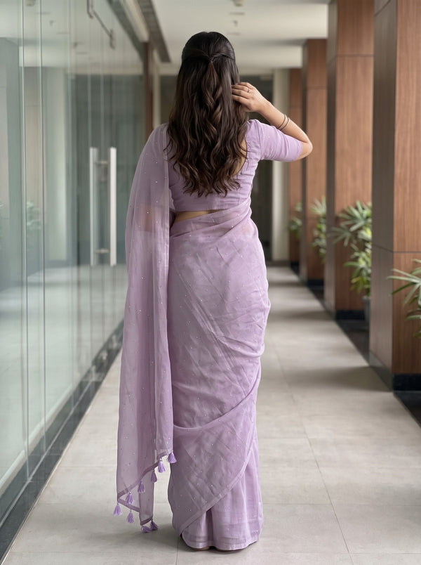 Mul Chanderi Saree in Lavender with Sparkling Sequin Dot Embellishment