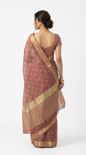 Cotton Rose Pink Traditional Butti Saree