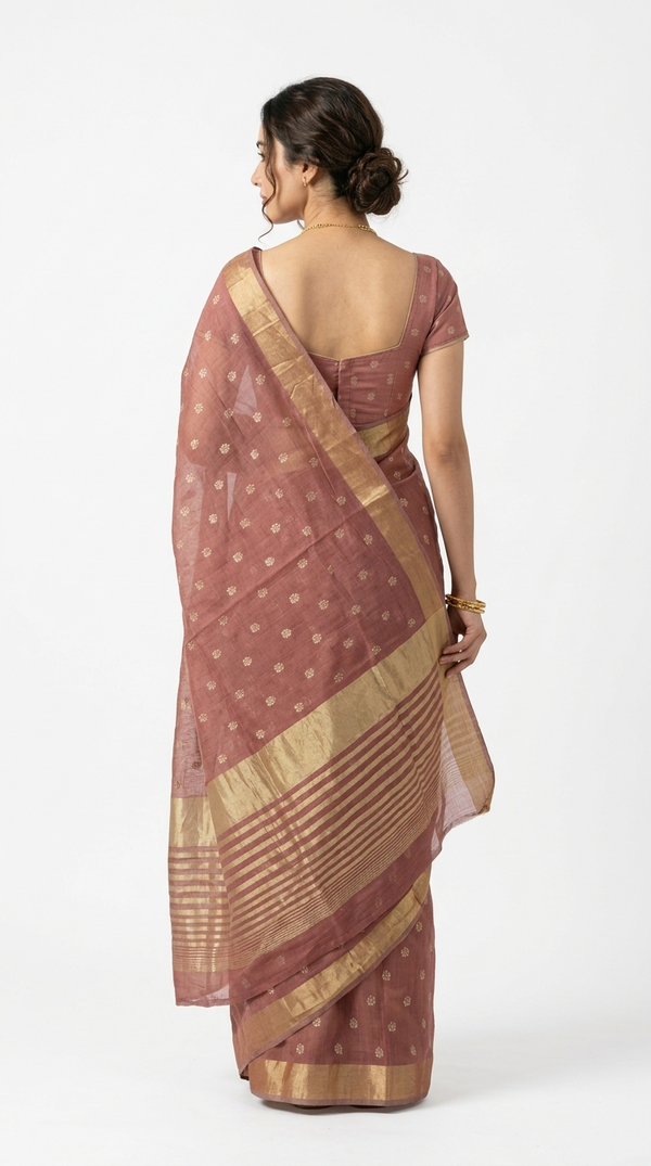 Cotton Rose Pink Traditional Butti Saree