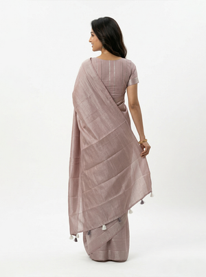 Semi Silk Soft Pink Self Stripe Saree