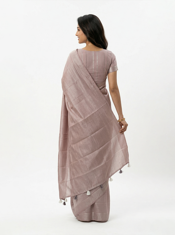 Semi Silk Soft Pink Self Stripe Saree