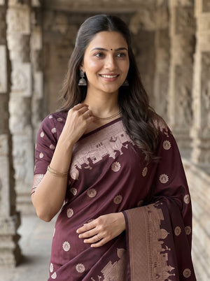 Banarasi Maroon Saree with Golden Paisley Motif and Rich Woven Border