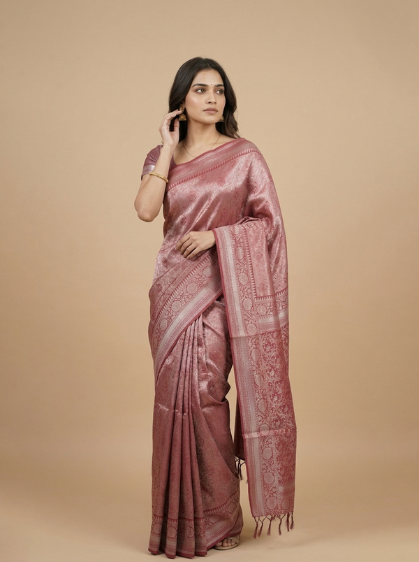 Semi Silk Maroon Self Design Woven Saree