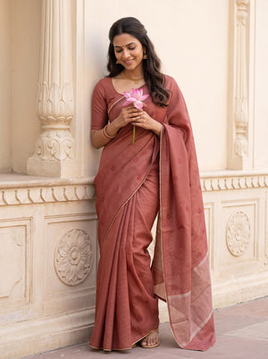 Semi Silk Red Checkered Saree with Floral Butta Design