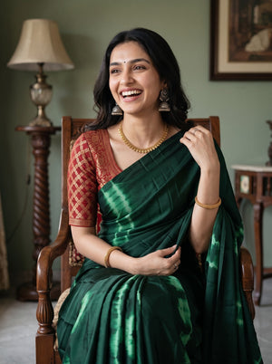 Synthetic Green Tie Dye Ring Pattern Saree with Tasseled Pallu