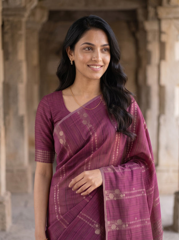 Matka Silk Magenta Zari Diamond Trellis Pallu Saree