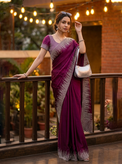 Organza Magenta Purple Sequin Embellished Ombre Border Saree