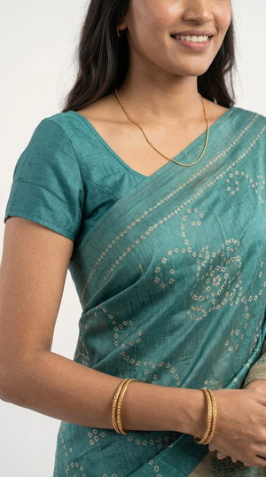 Cotton Teal Green Bandhani Style Saree