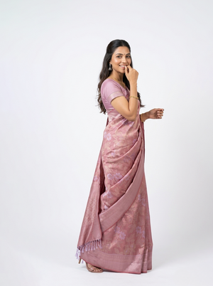 Semi Silk Dusty Pink Floral Zari Saree