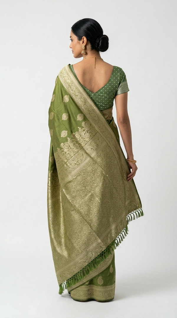 Art Silk Olive Green Zari Butta Saree