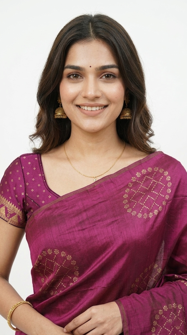 Art Silk Wine Purple Geometric Zari Motif Saree