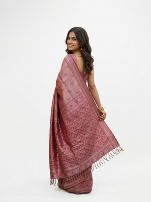 Semi Silk Maroon Self Design Woven Saree