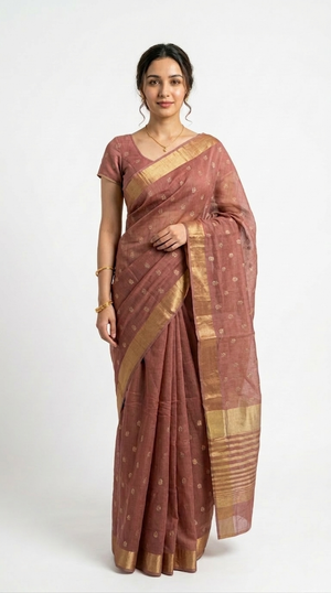 Cotton Rose Pink Traditional Butti Saree