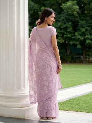 Net Kota Blush Pink Self-Tone Rose Vine Saree
