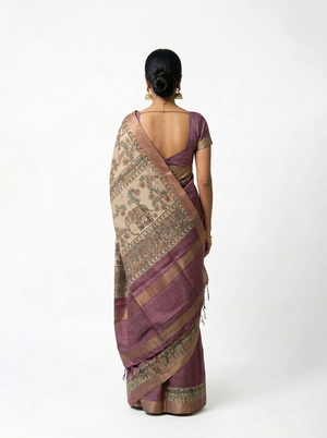 Semi Jute Dusty Mauve Printed Border Saree