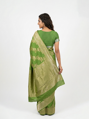 Banarasi Green Rich Zari Floral Saree