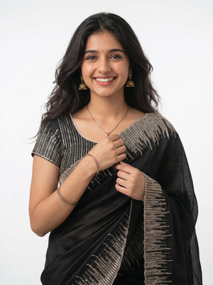 Organza Black Sequin Embellished Ombre Border Saree