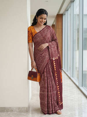 Modal Maroon Batik Crackle Print Saree