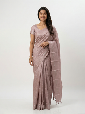 Semi Silk Soft Pink Self Stripe Saree