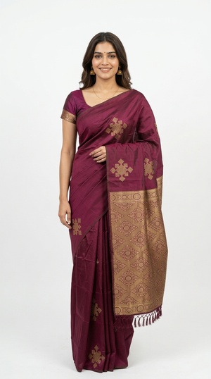 Art Silk Magenta Pink Geometric Zari Border Saree