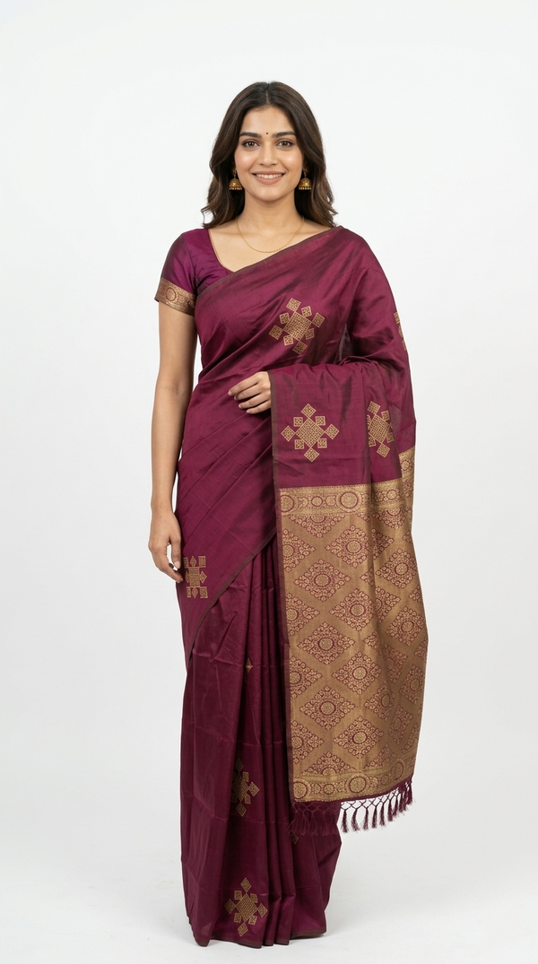 Art Silk Magenta Pink Geometric Zari Border Saree