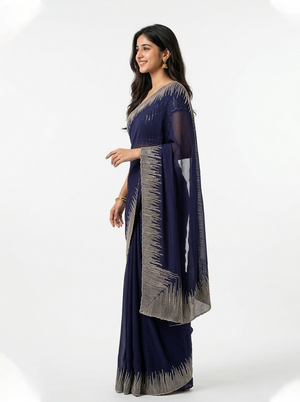 Organza Purple Sequin Embellished Ombre Border Saree