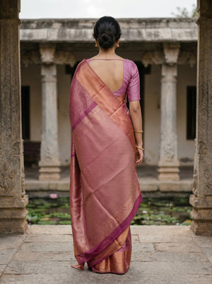 Kanjivaram Silk Magenta Purple & Copper Gold Dual-Tone Saree