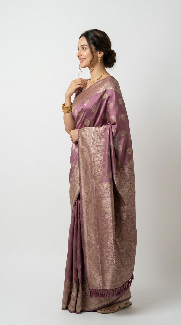 Art Silk Mauve Pink Traditional  Zari Work Saree