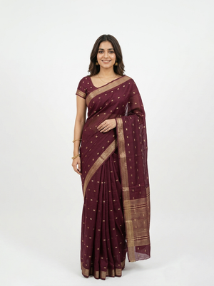 Chanderi Deep Wine Woven Butta Saree