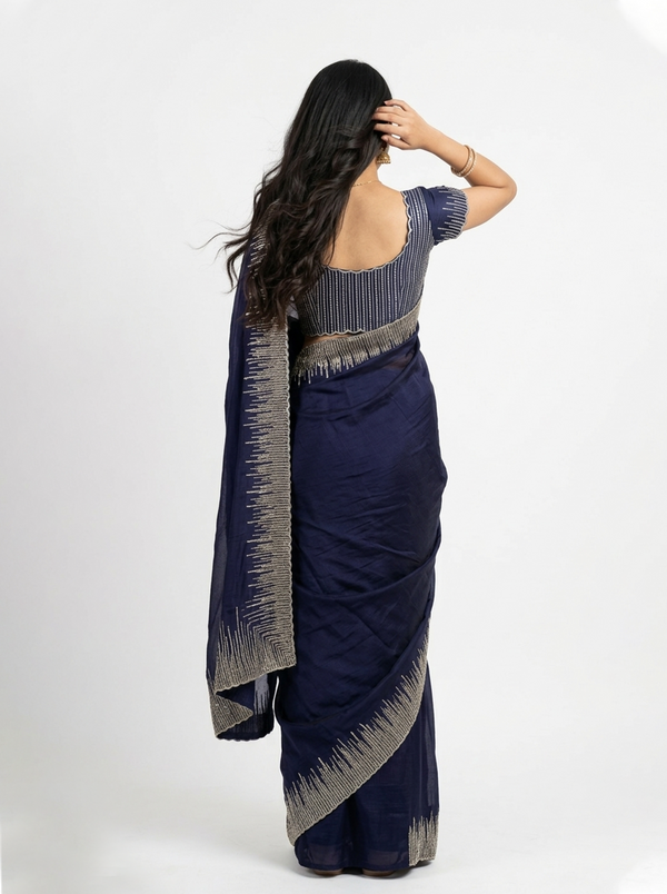 Organza Purple Sequin Embellished Ombre Border Saree