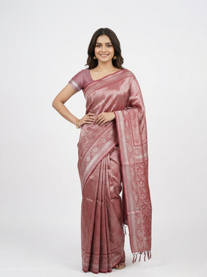 Semi Silk Maroon Self Design Woven Saree