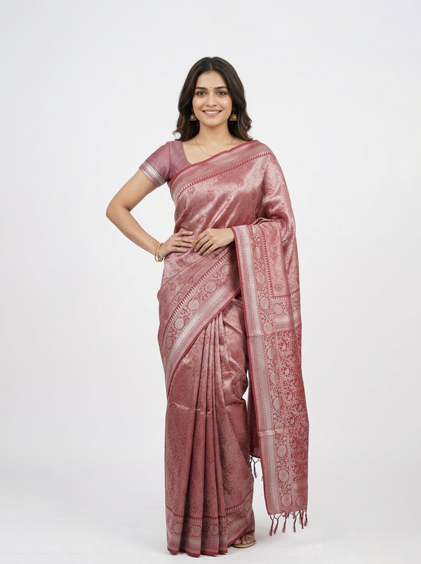 Semi Silk Maroon Self Design Woven Saree