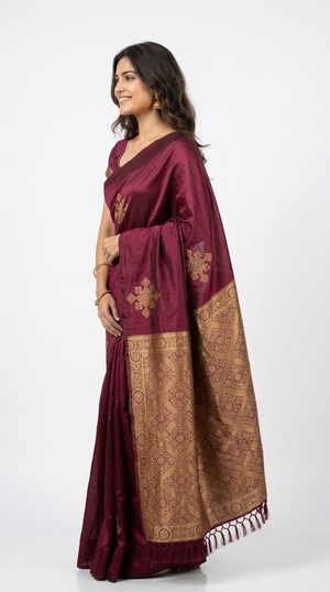Art Silk Magenta Pink Geometric Zari Border Saree