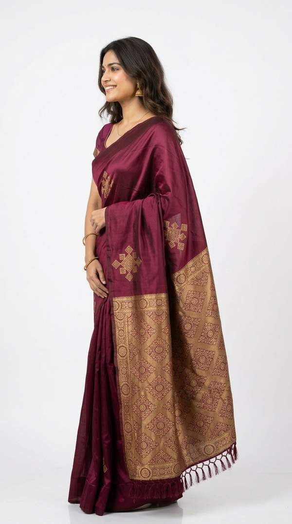 Art Silk Magenta Pink Geometric Zari Border Saree