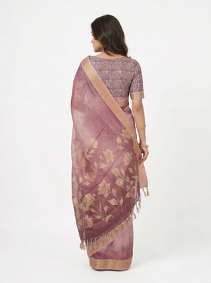 Chanderi Silk Blend Dusty Pink Floral Printed Saree