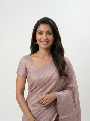 Semi Silk Soft Pink Self Stripe Saree