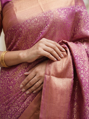 Kanjivaram Silk Magenta Purple & Copper Gold Dual-Tone Saree