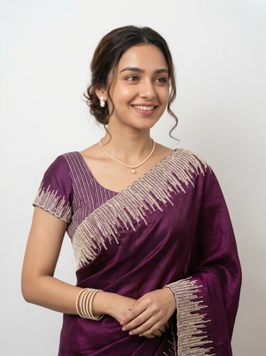 Organza Magenta Purple Sequin Embellished Ombre Border Saree