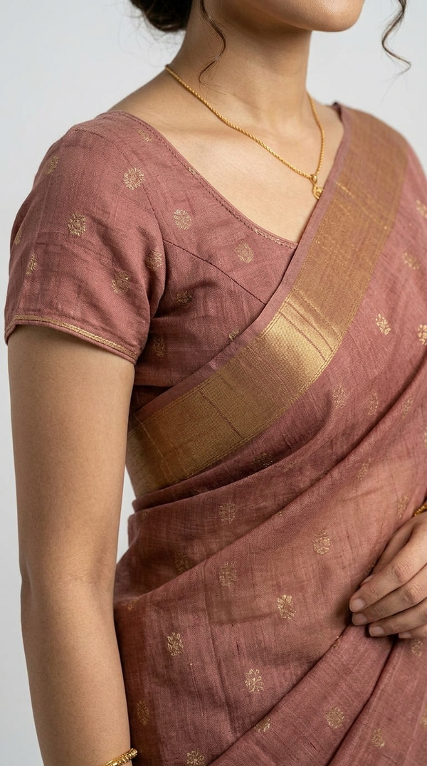 Cotton Rose Pink Traditional Butti Saree