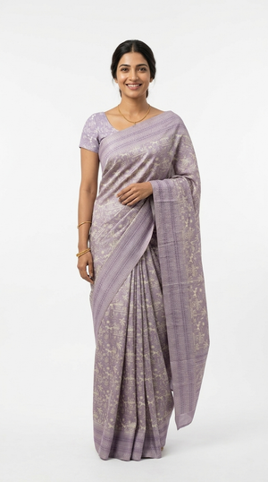 Cotton Lavender Purple Traditional Printed Saree