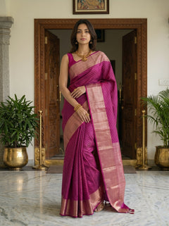 Kanjivaram Silk Magenta Pink Zari Woven Traditional Saree