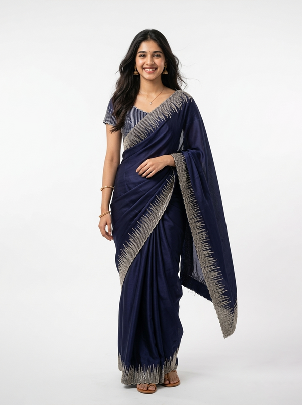 Organza Purple Sequin Embellished Ombre Border Saree