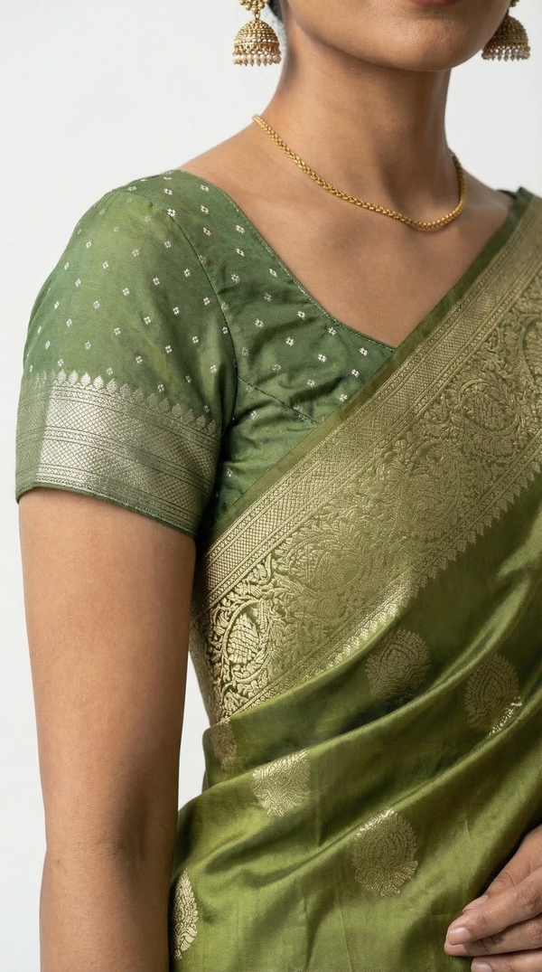 Art Silk Olive Green Zari Butta Saree