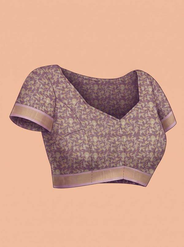 Chanderi Silk Blend Dusty Pink Floral Printed Saree