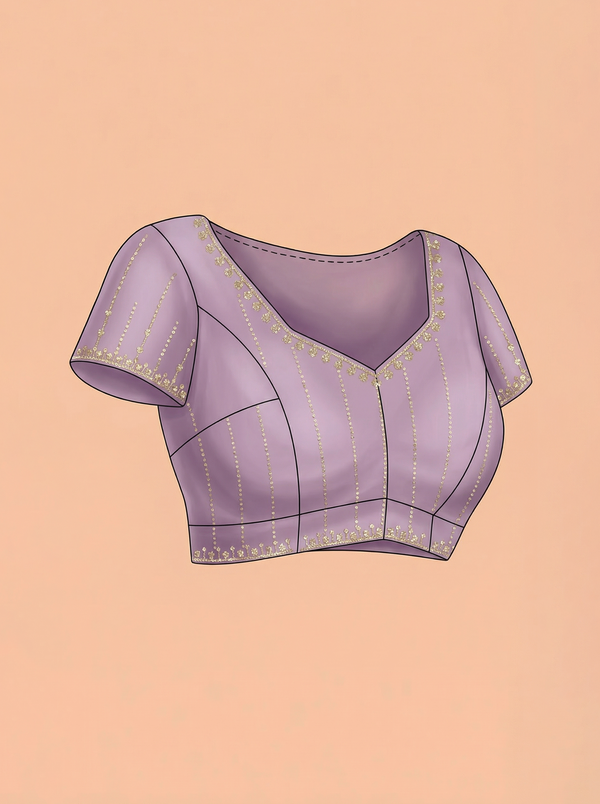 Shimmer Organza Lilac Purple Sequin Embroidered Saree with Scalloped Zari Border