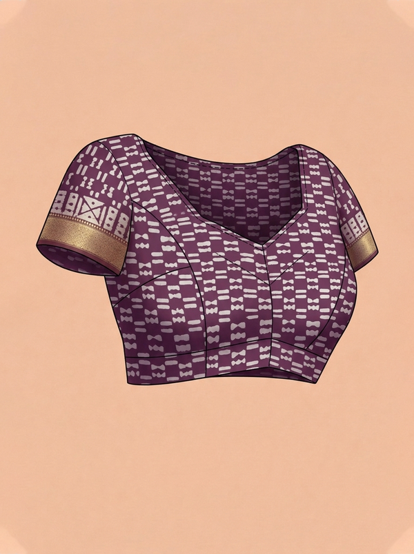 Soft Cotton Wine Maroon Tribal Print Saree with Zari Geometric Border