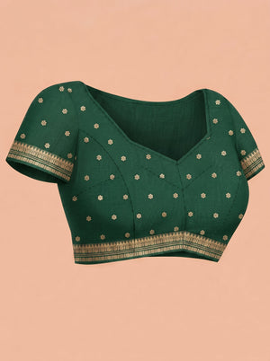 Chanderi Silk Green Zari Butta Border Saree